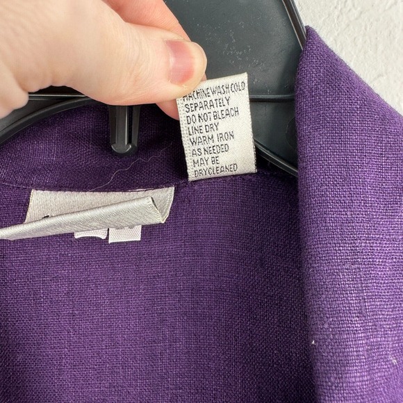 Chico's Design Shirt Womens XL Purple Linen Button Up Lightweight Short Sleeve - Picture 7 of 7